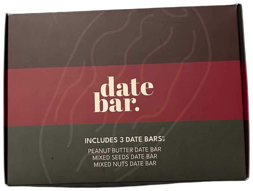 The original Date Bar box with all three flavors